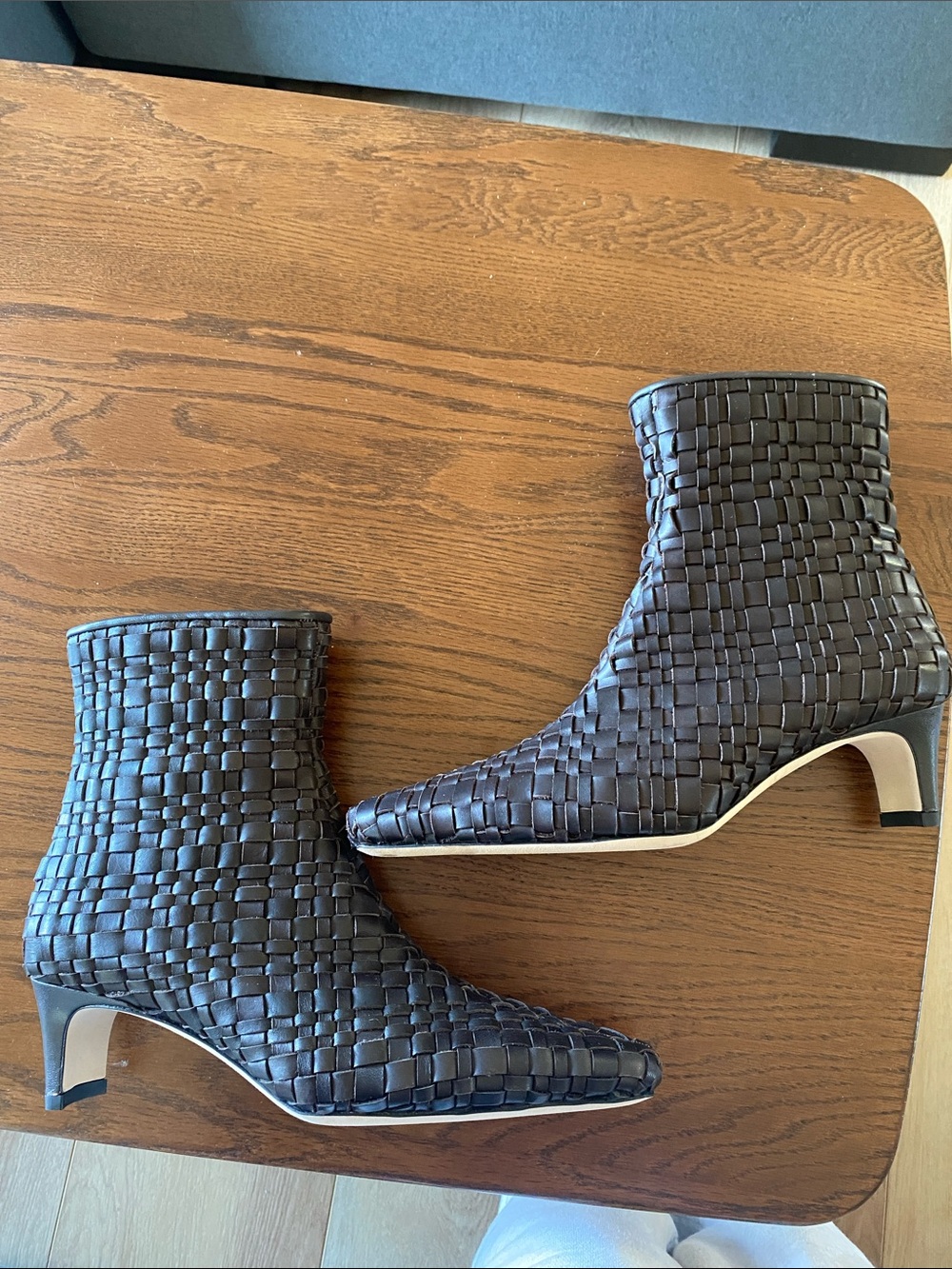 ☕️ STAUD Wally Ankle Boot Espresso Woven Leather size 6.5-7US